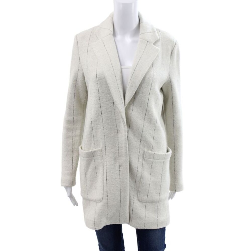 Rachel Zoe Womens Ivory Striped Wool Blend Overcoat Coatigan Button Size XS